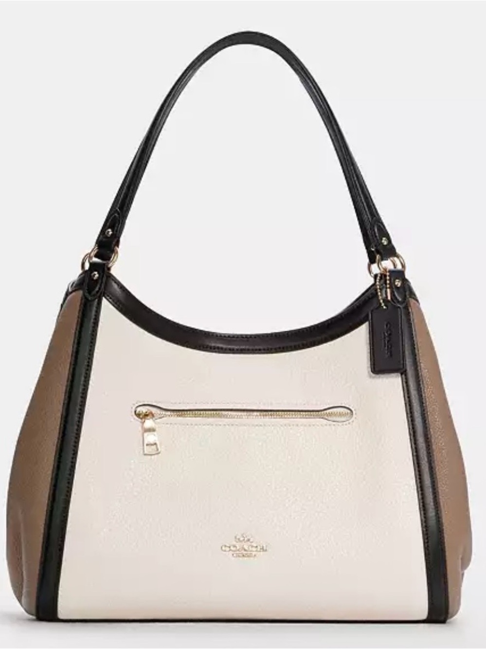 Coach Colorblock Pebbled Leather Shoulder Bag | Cream Taupe Black